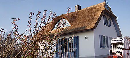 Ferienhaus Insel Poel - Die Sdseite mit Fledermausgaube und Terrasse